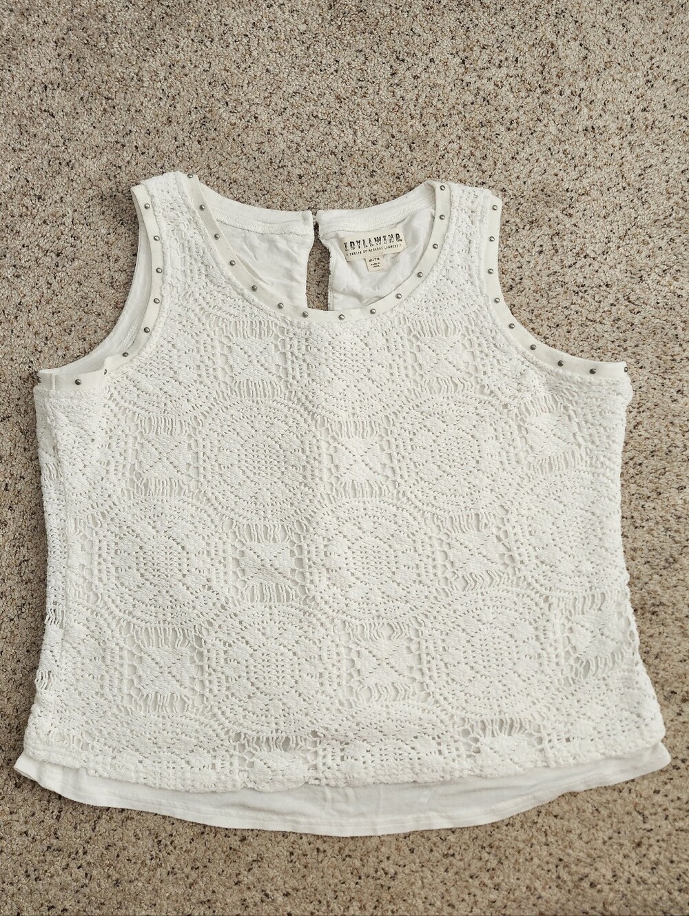 Idyllwind White Crochet Stud-Trim Tank Top